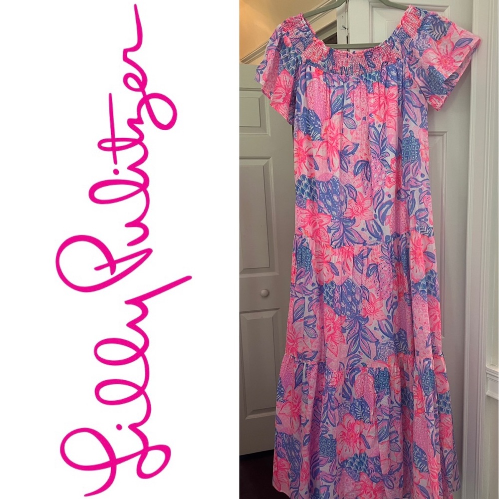 LILLY PULITZER DEZI MAXI DRESS PINK ISLE SNAPPY TURTLE MEDIUM NWT